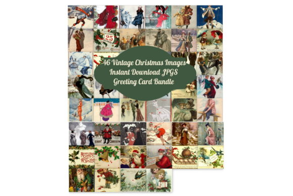 Download 46 Vintage Christmas Card Bundle Art - Premium Bundle